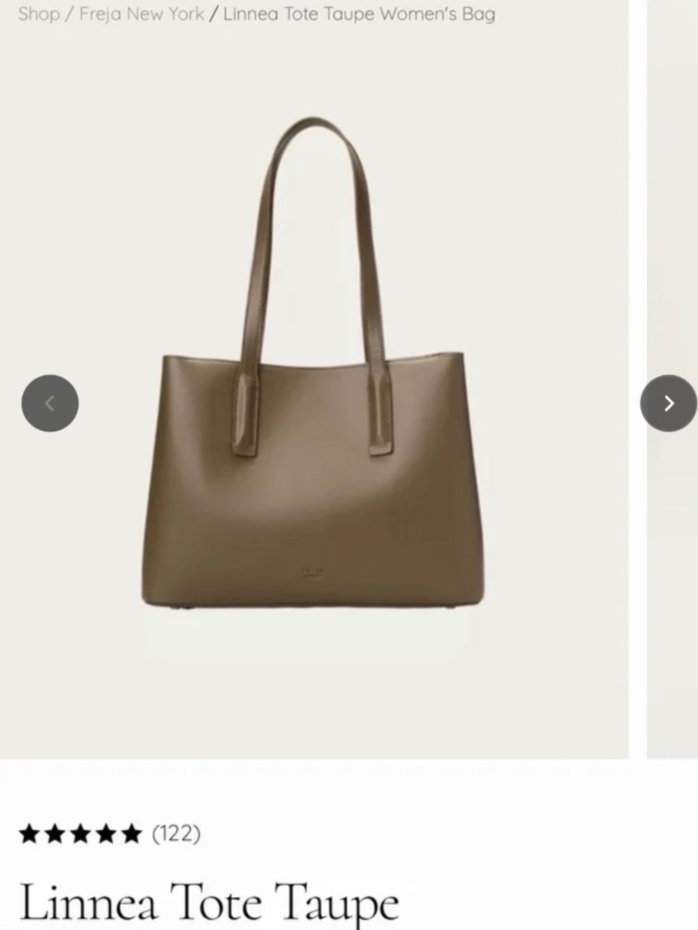 Freja New York Linnea Tote Bag Taupe Vegan Leather NWOT With Dust Bag R$318